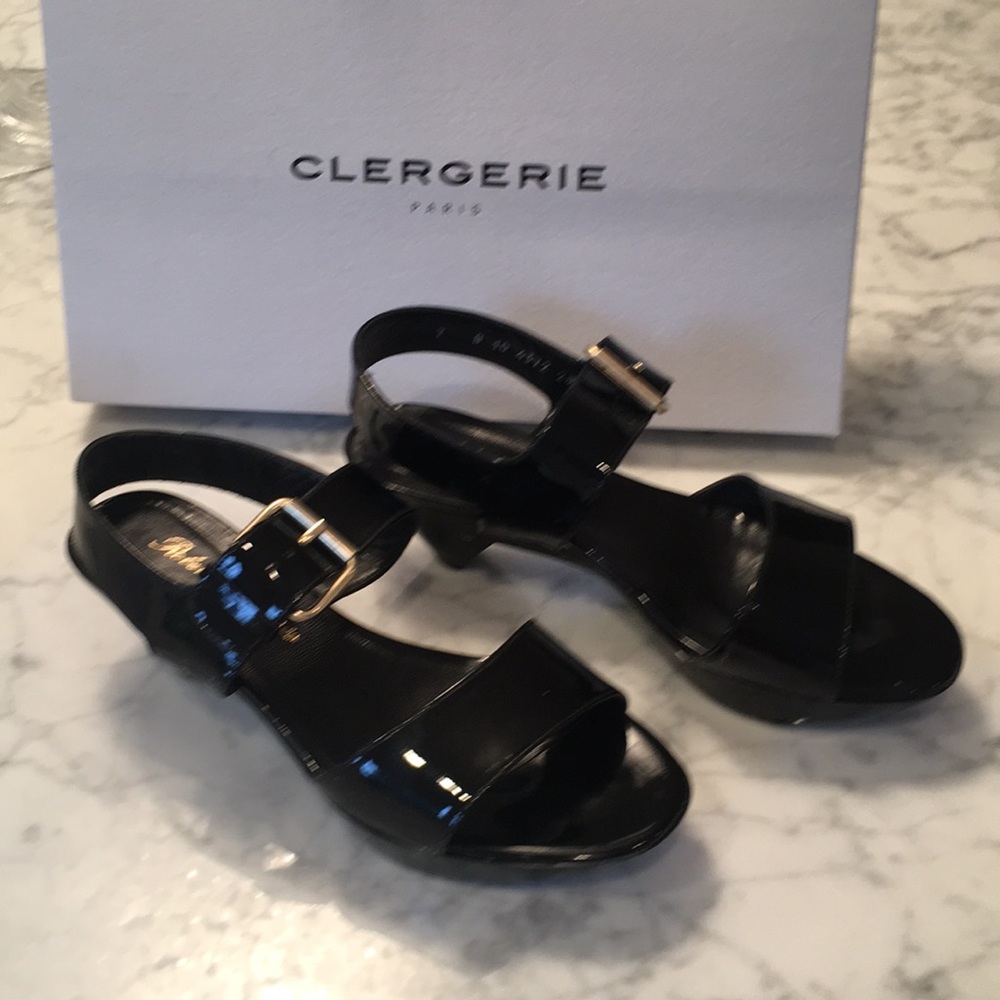 Clergerie Black Patent Slingback platform sandals